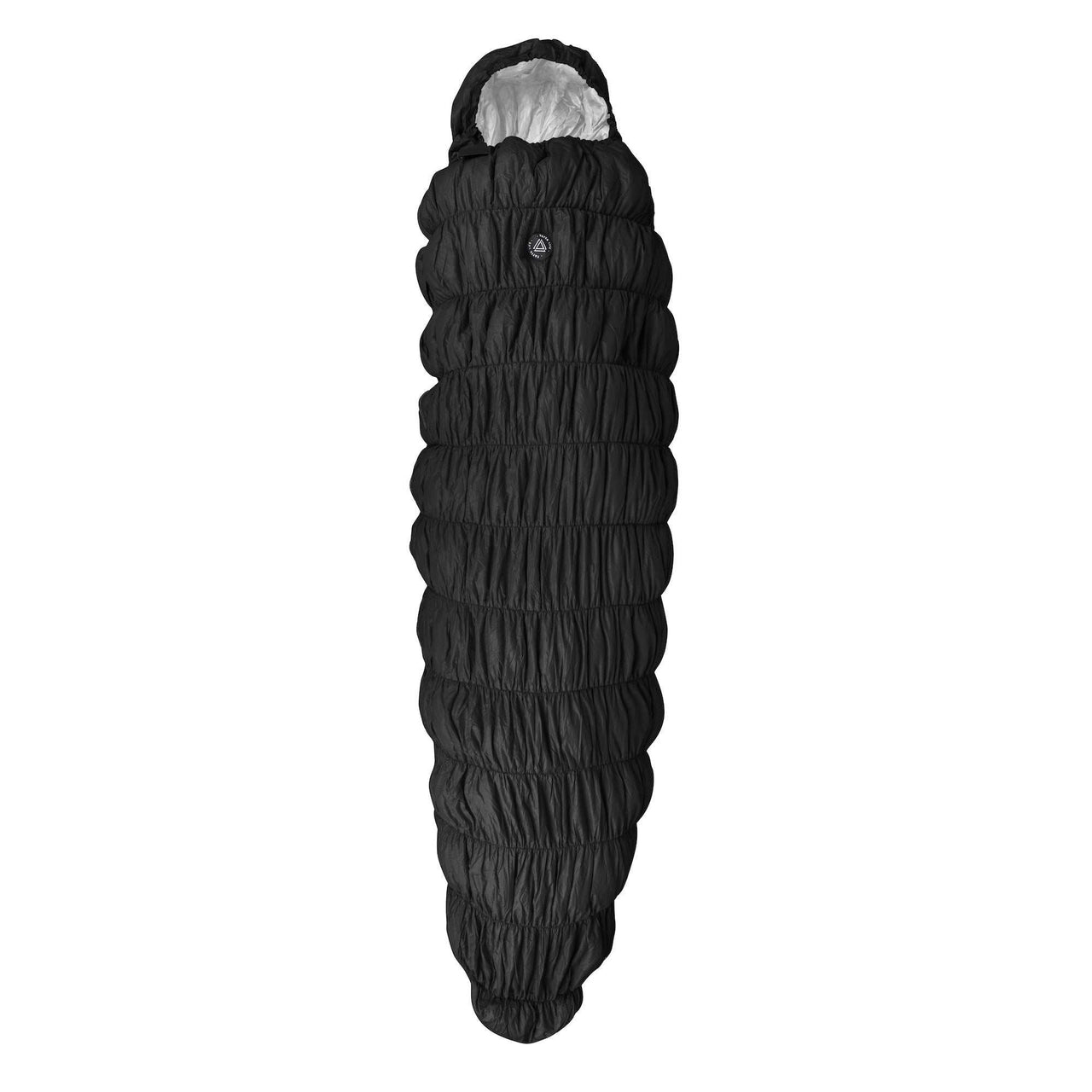 Goose down sleeping bag in grey, lightweight waterproof design, ideal for outdoor adventures with superior insulation.